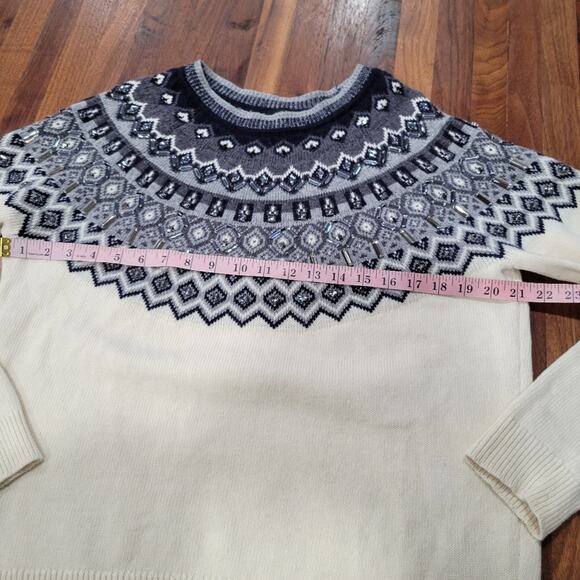 Beaded Nordic Fair Isle Icelandic Crew Neck Wool Blend Sweater Size XLP - Picture 6 of 8